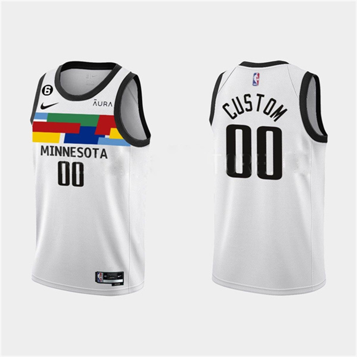 Men's Minnesota Timberwolves Active Player Custom White 2022/23 City Edition With NO.6 Patch Stitched NBA Jersey